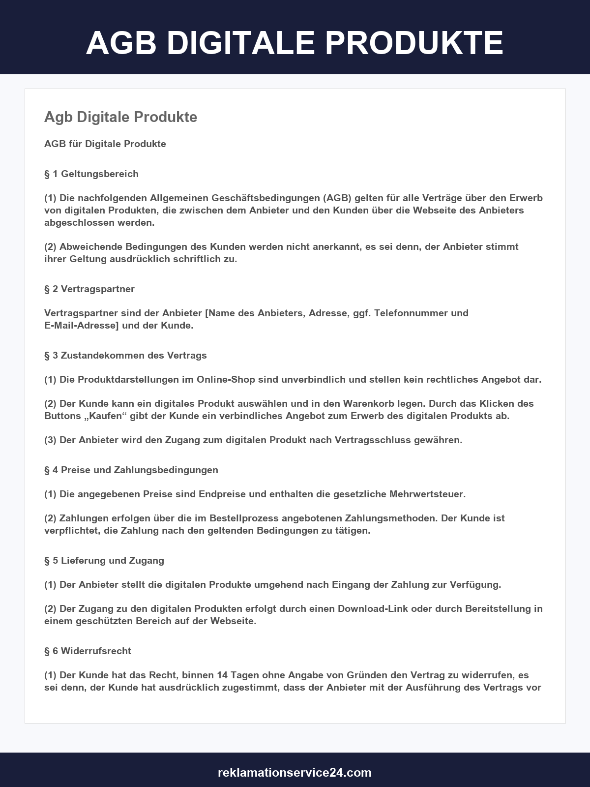 Agb Digitale Produkte Muster