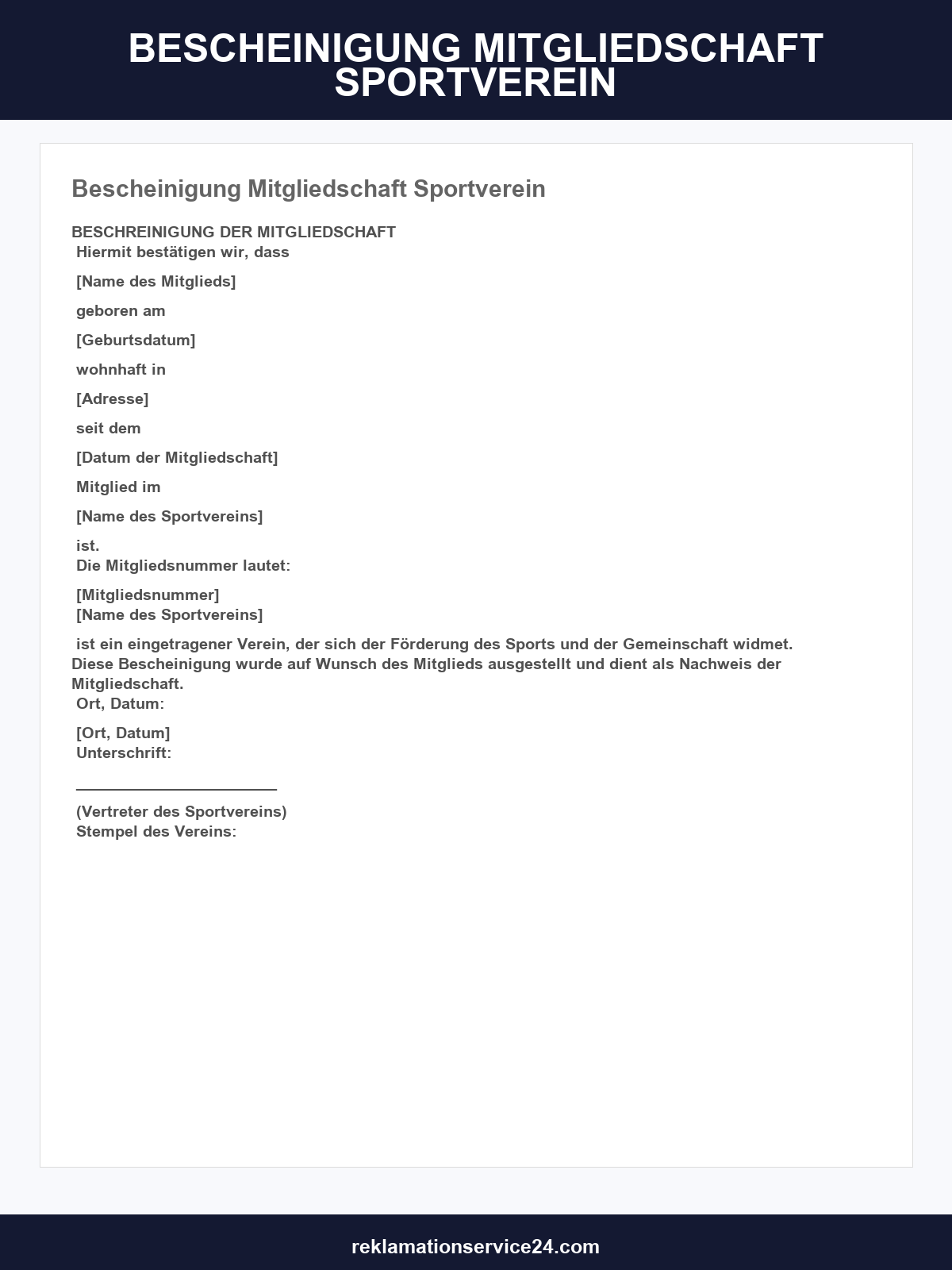 Bescheinigung Mitgliedschaft Sportverein