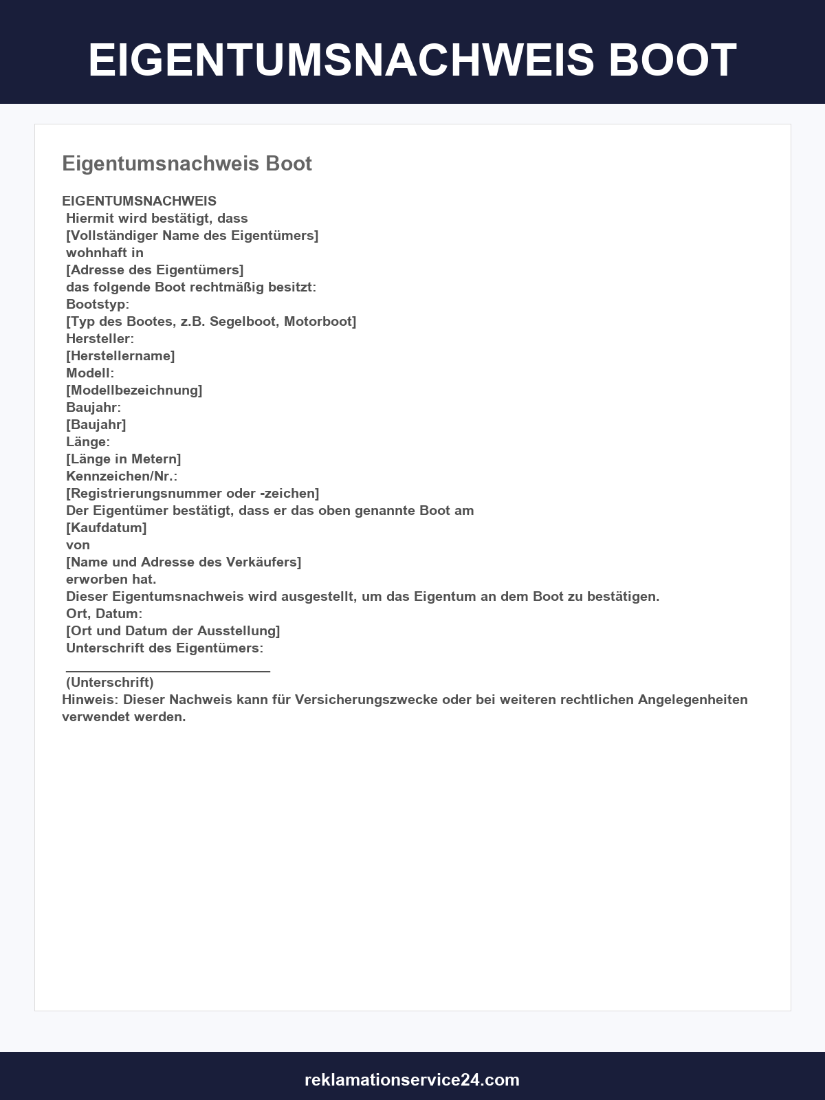 Eigentumsnachweis Boot
