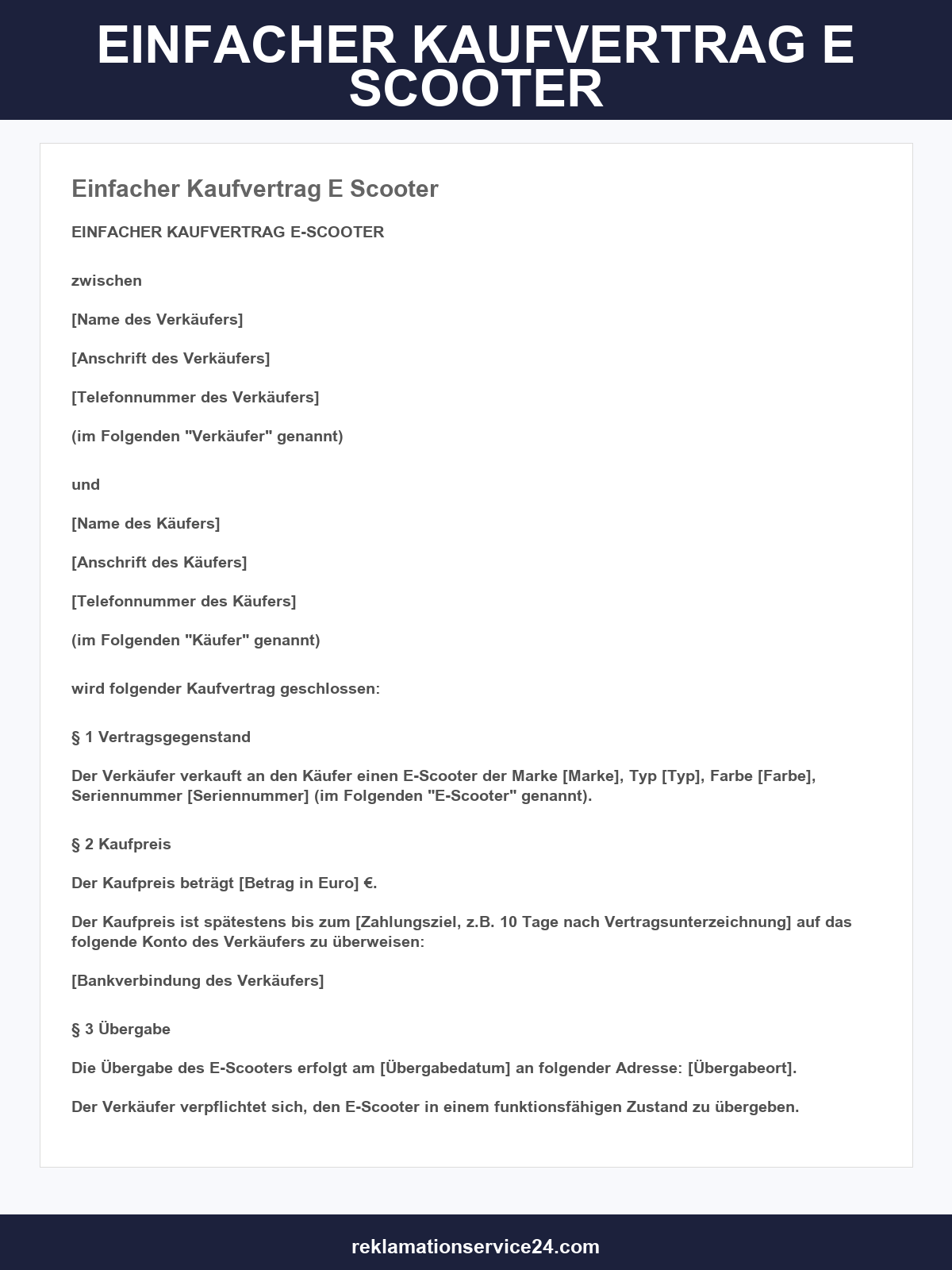 Einfacher Kaufvertrag E-Scooter