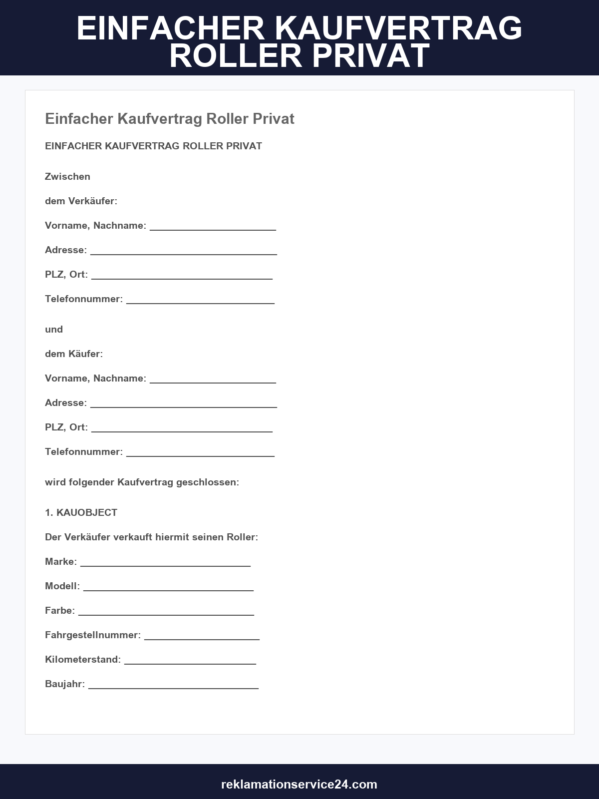 Einfacher Kaufvertrag Roller Privat