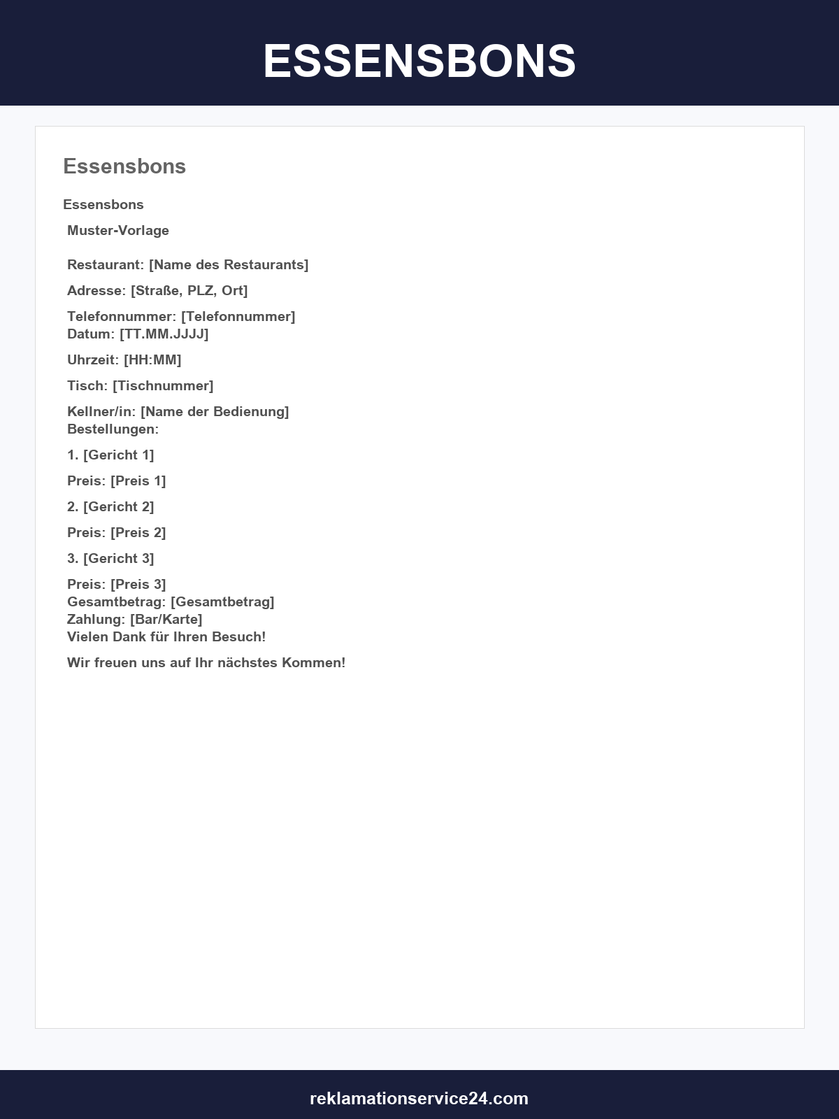 Essensbons Vorlage