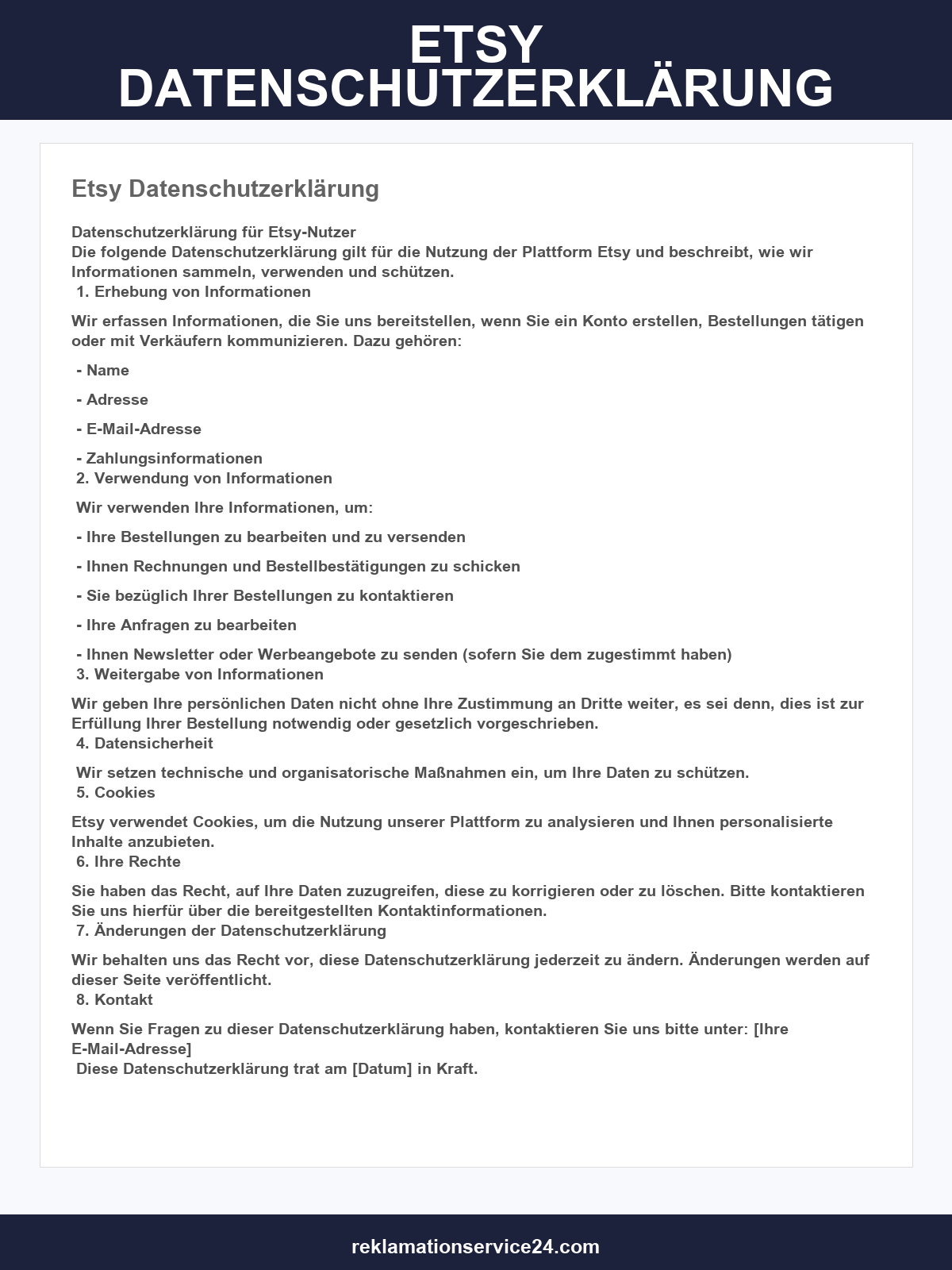 Etsy Datenschutzerklärung Muster