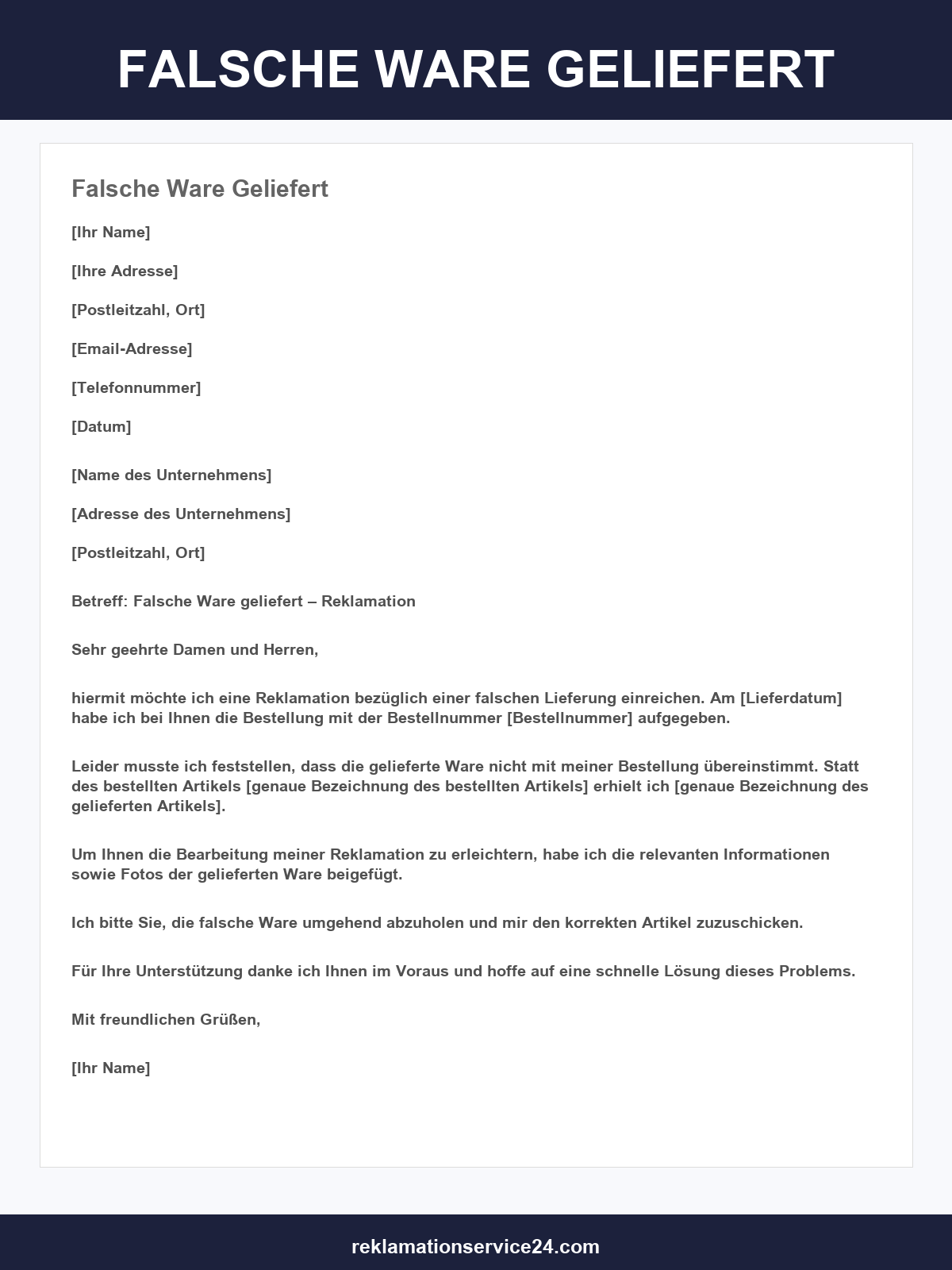 Falsche Ware Geliefert Musterbrief