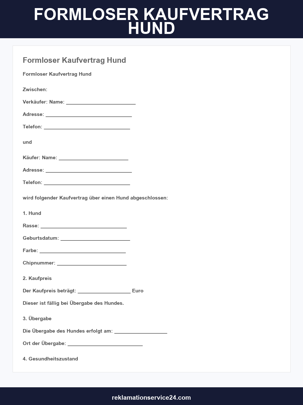 Formloser Kaufvertrag Hund