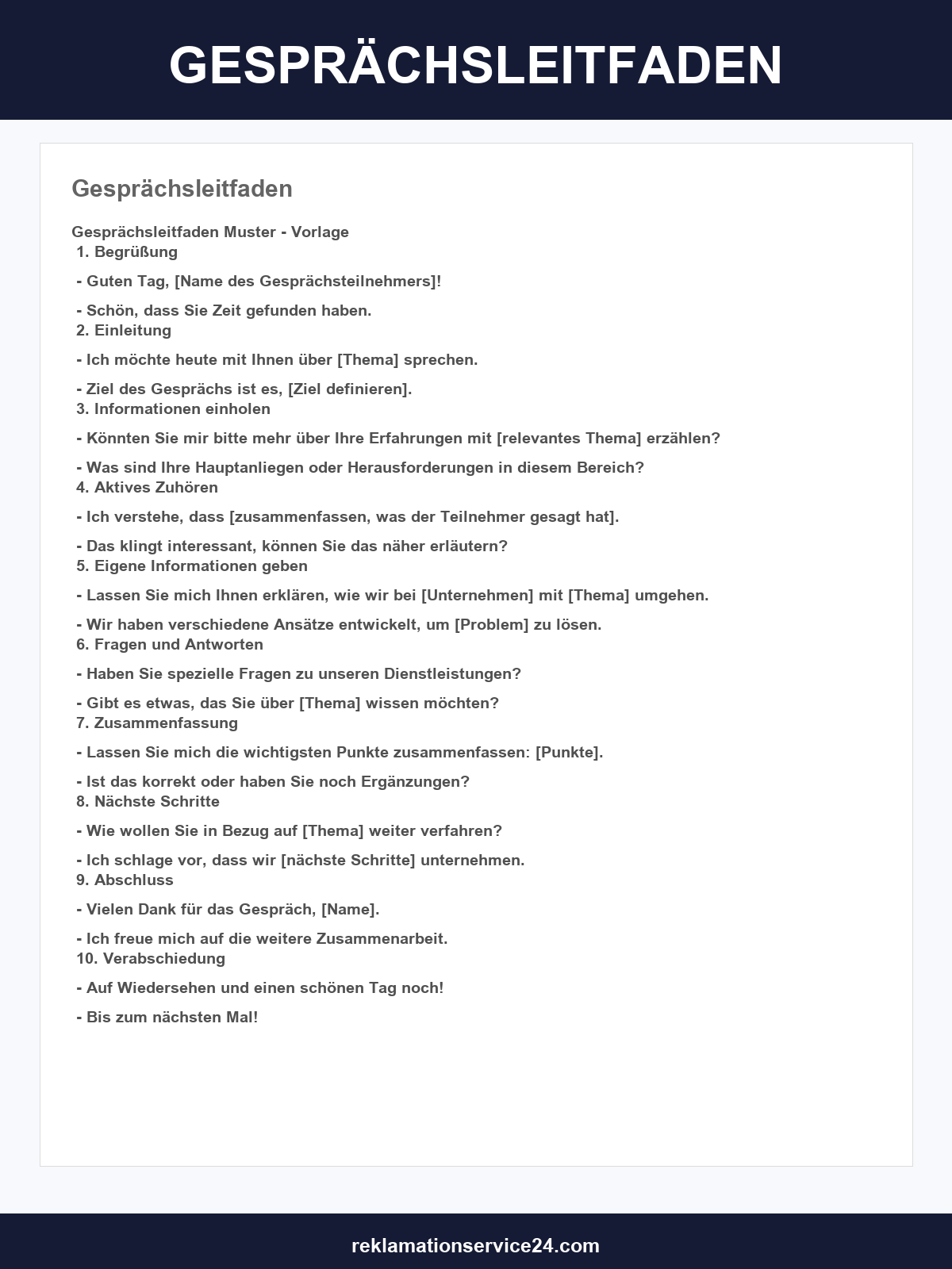 Gesprächsleitfaden Vorlage
