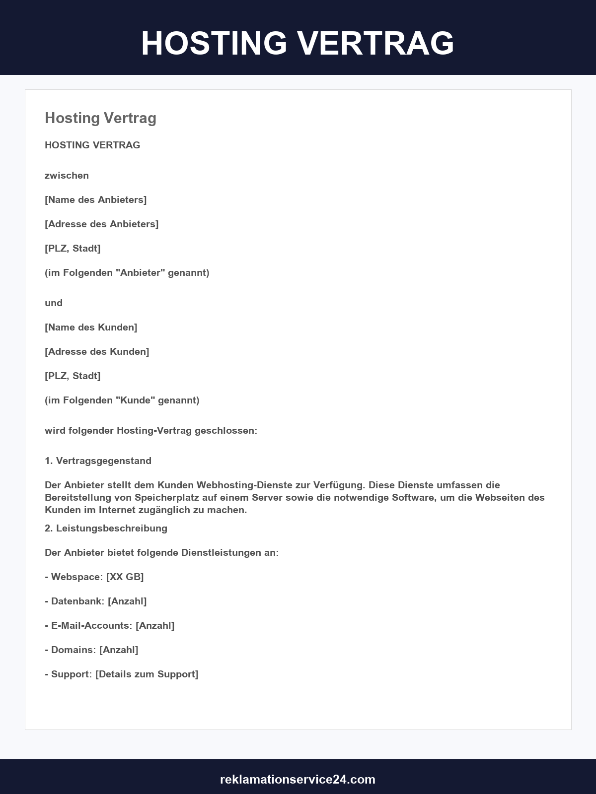 Hosting Vertrag Muster