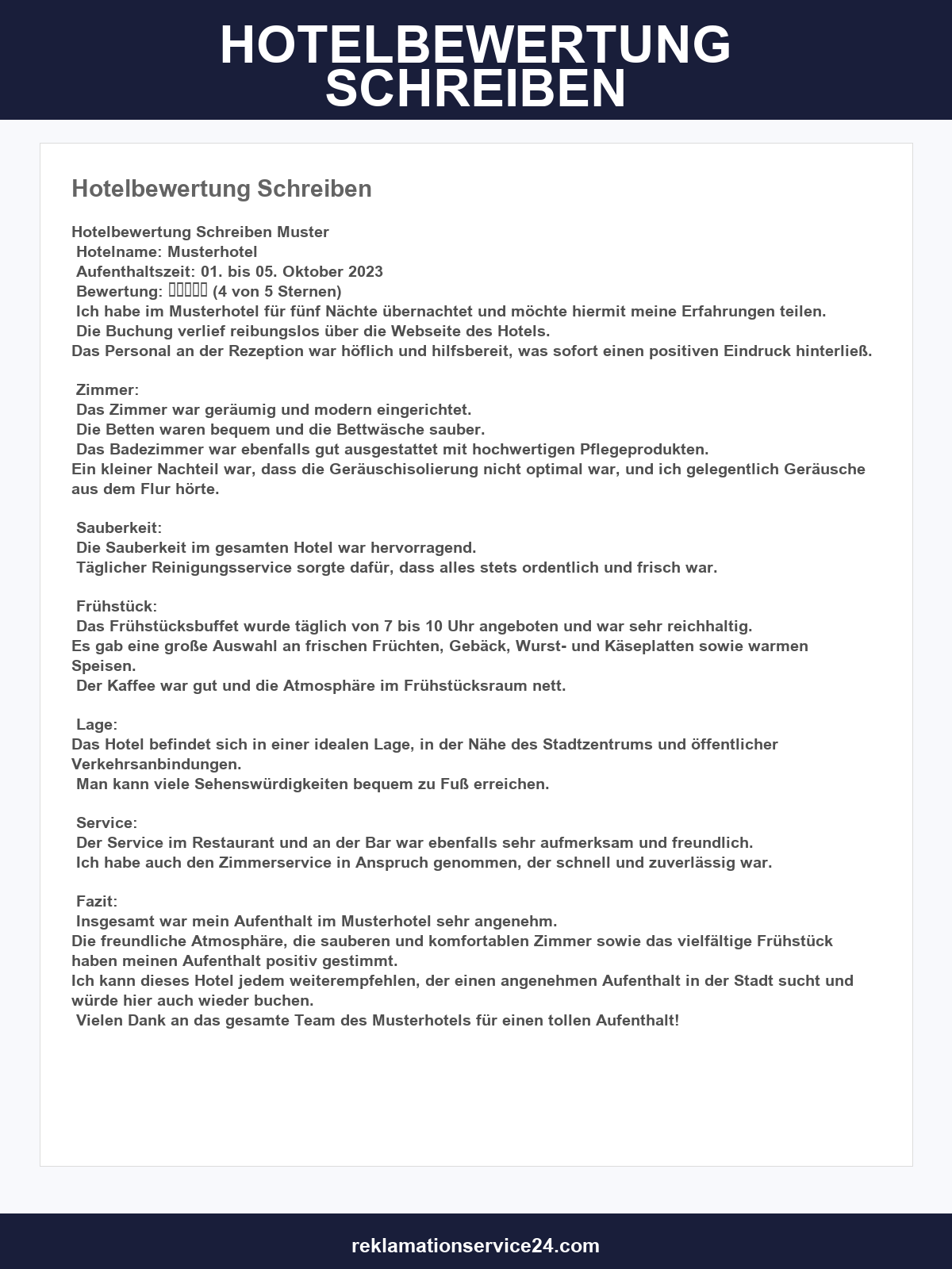 Hotelbewertung Schreiben Muster