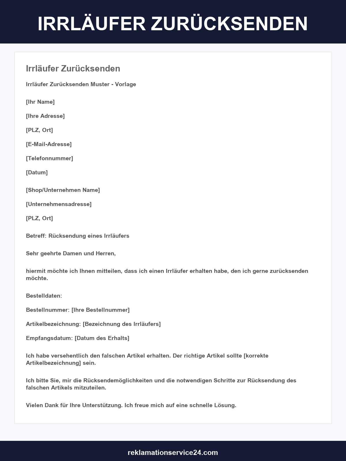 Irrläufer Zurücksenden Formulierung