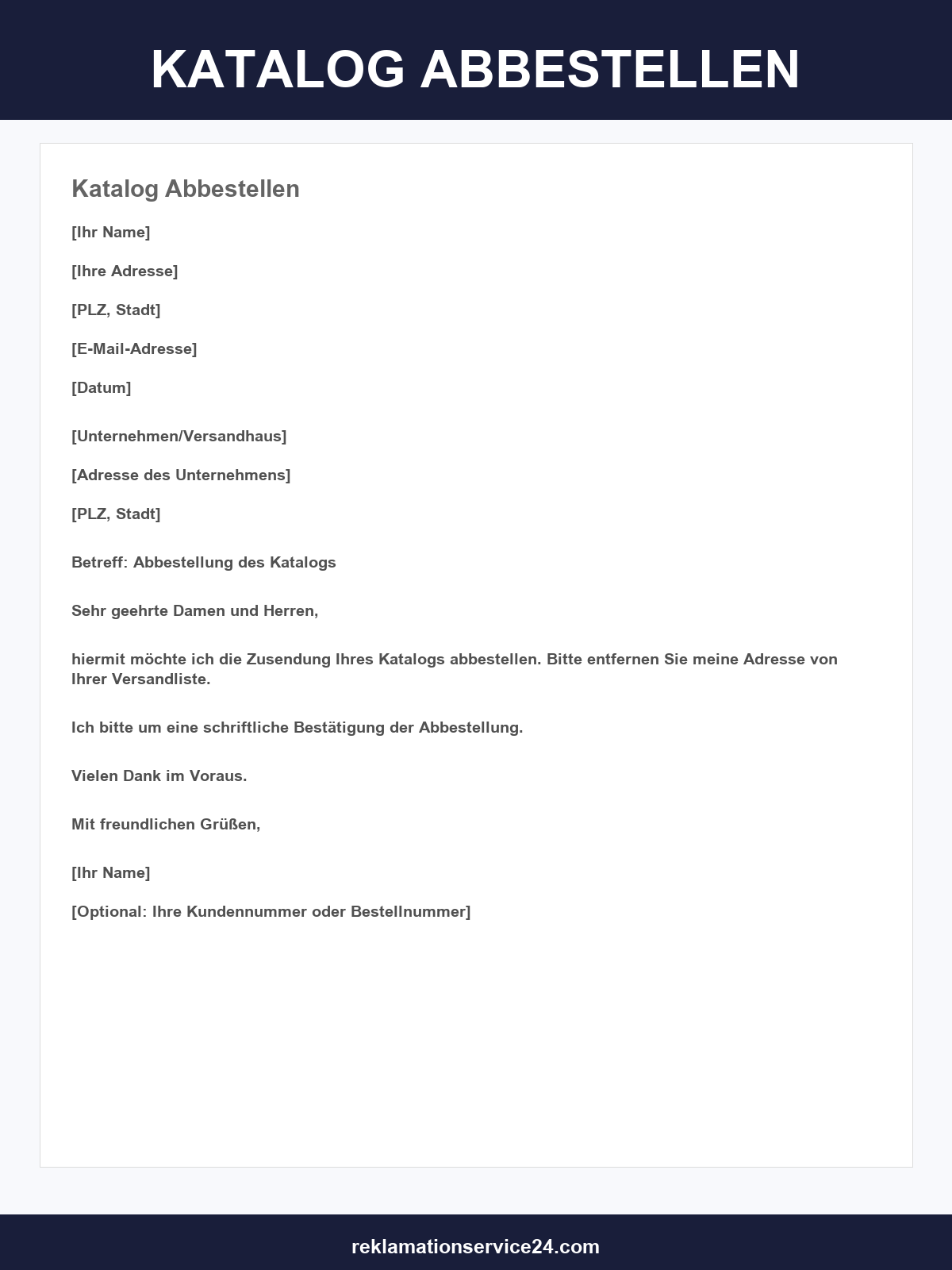 Katalog Abbestellen Vorlage