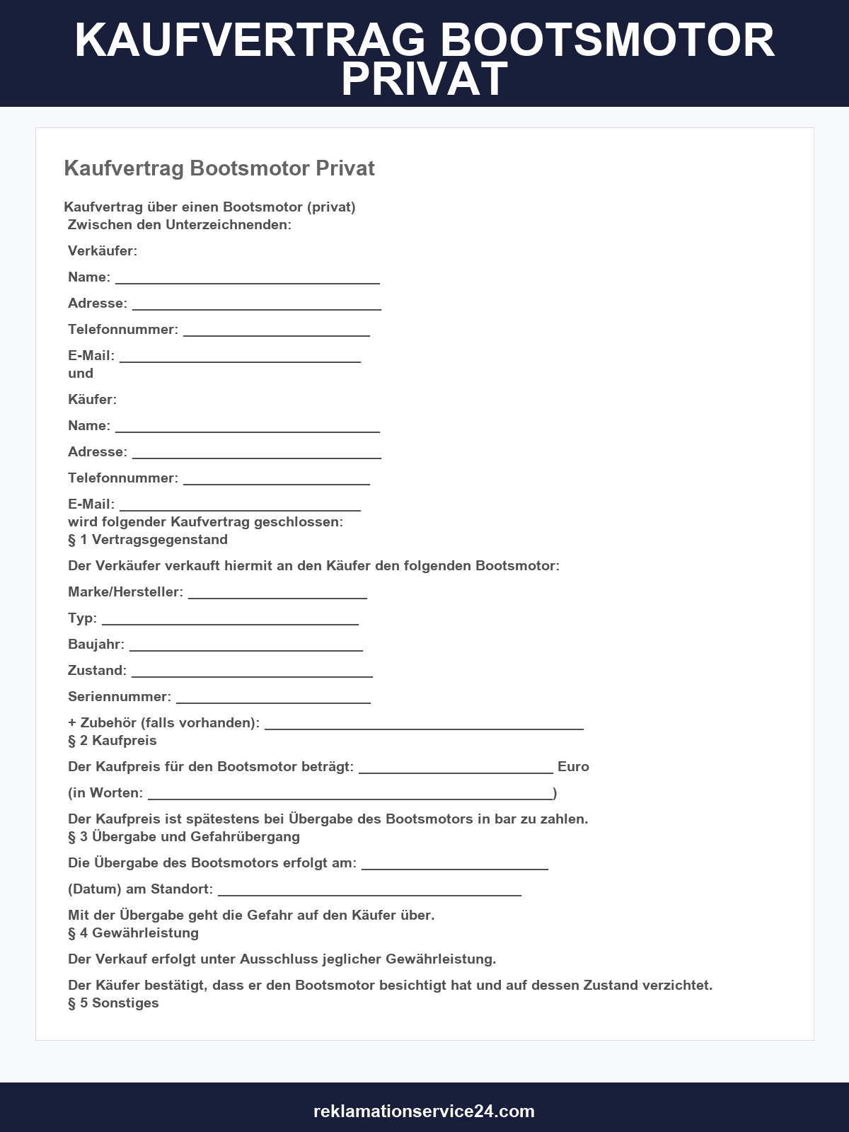 Kaufvertrag Bootsmotor Privat