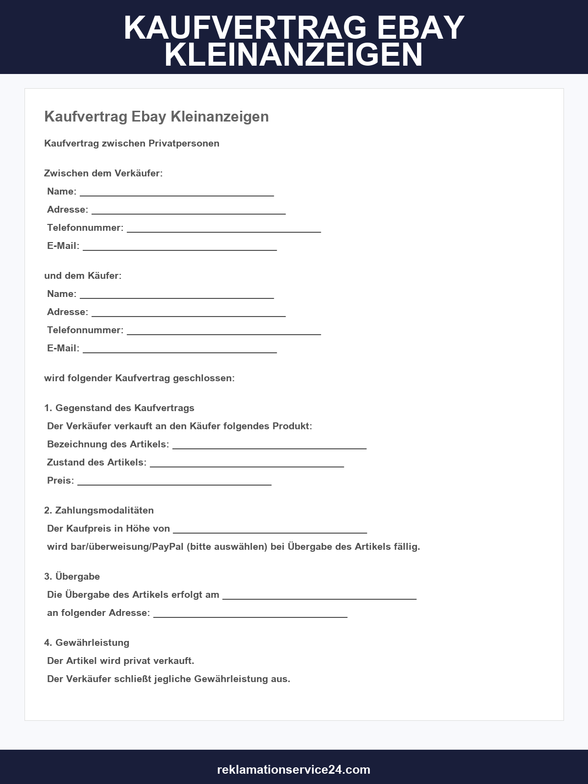 Kaufvertrag Ebay Kleinanzeigen Vorlage