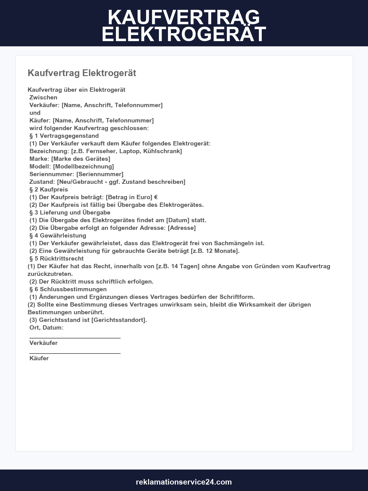 Kaufvertrag Elektrogerät