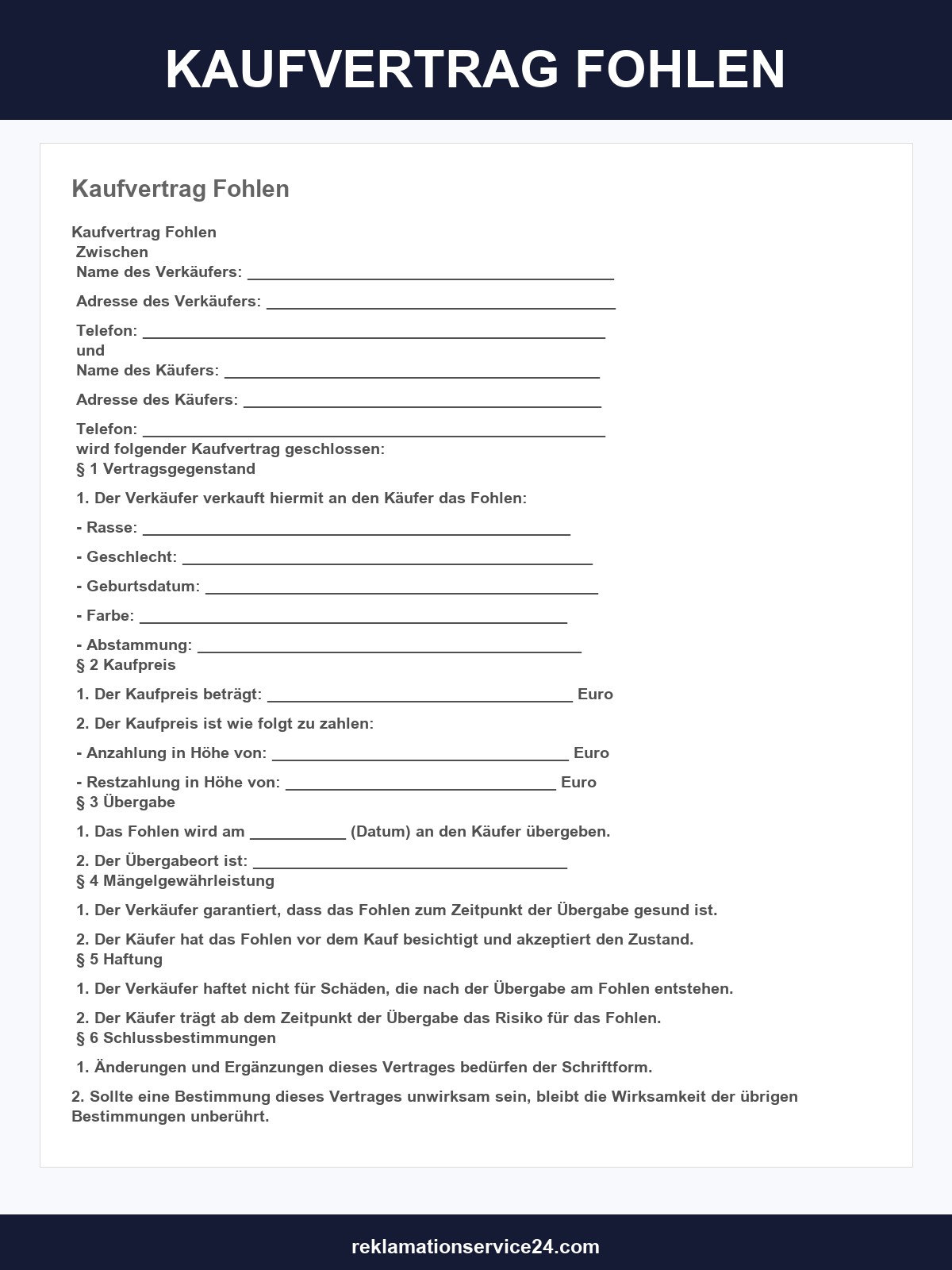 Kaufvertrag Fohlen