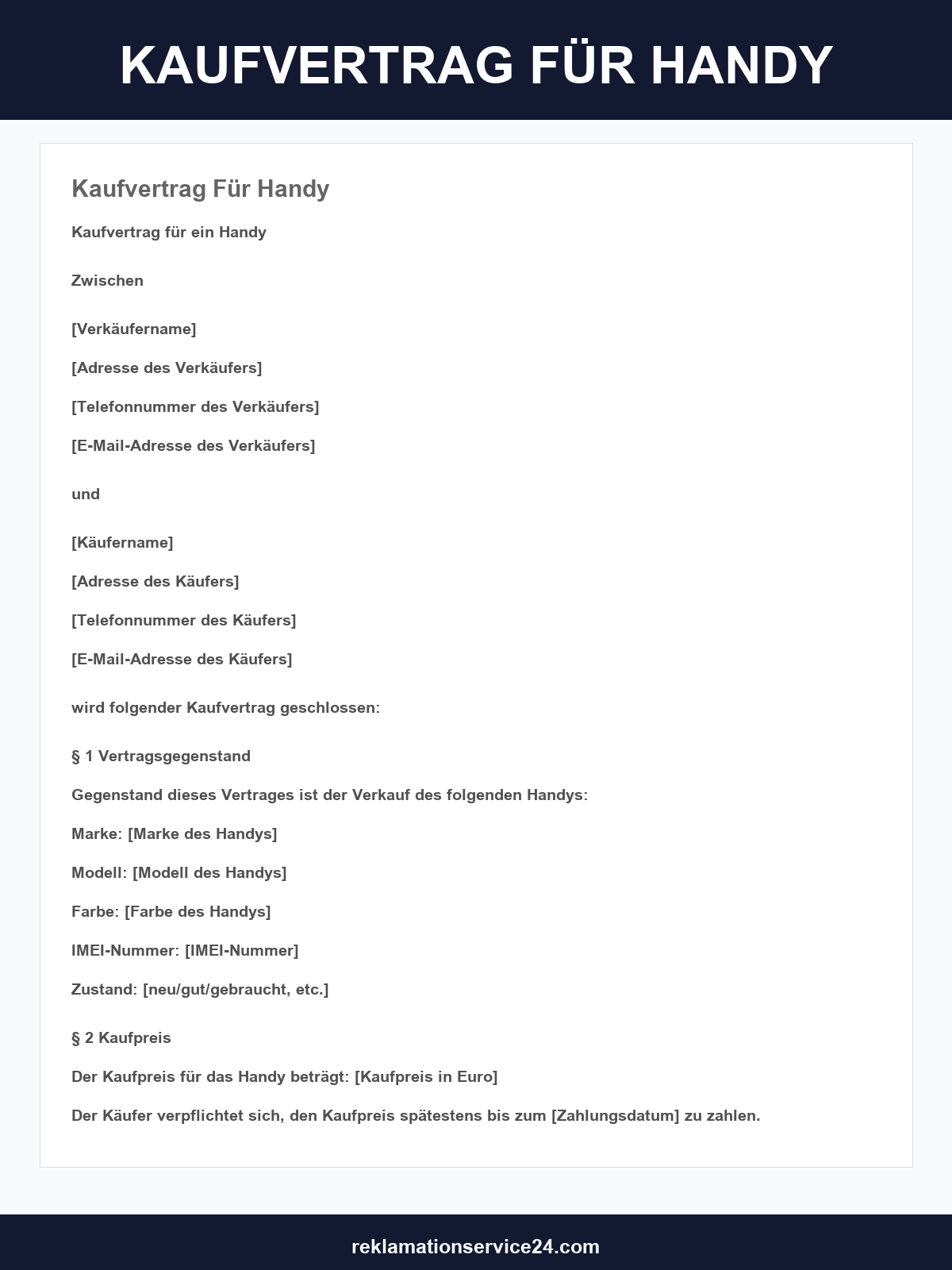 Kaufvertrag Für Handy