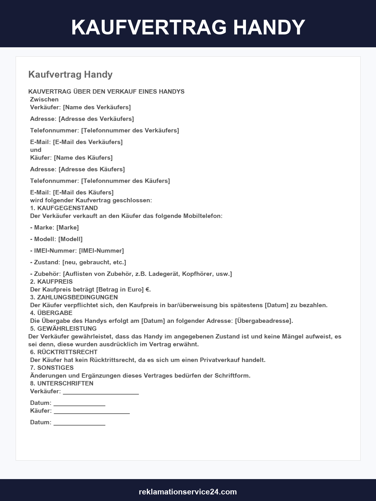 Kaufvertrag Handy