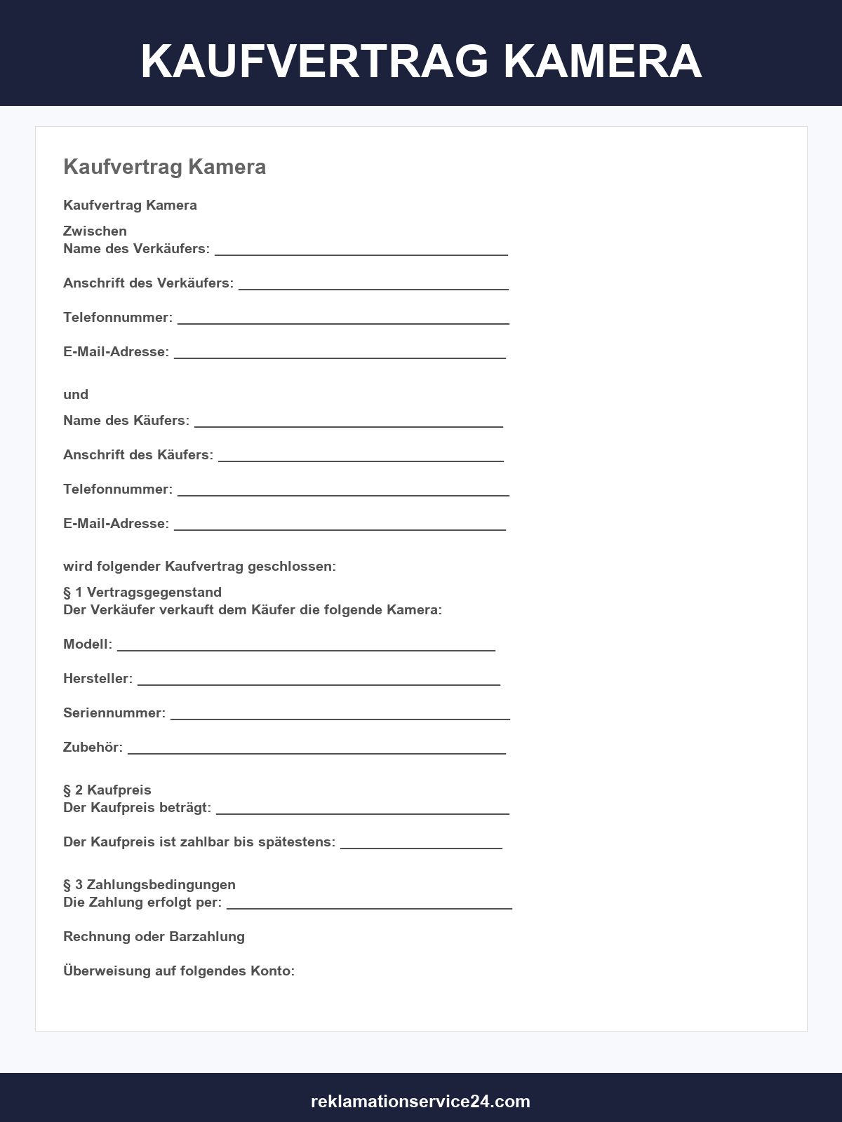 Kaufvertrag Kamera