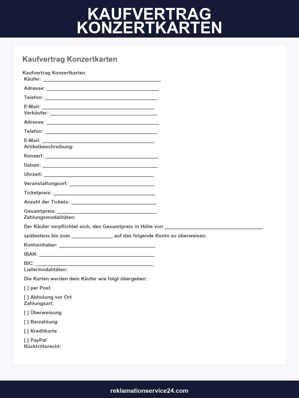 Kaufvertrag Konzertkarten