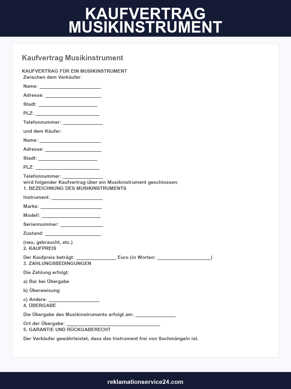 Kaufvertrag Musikinstrument