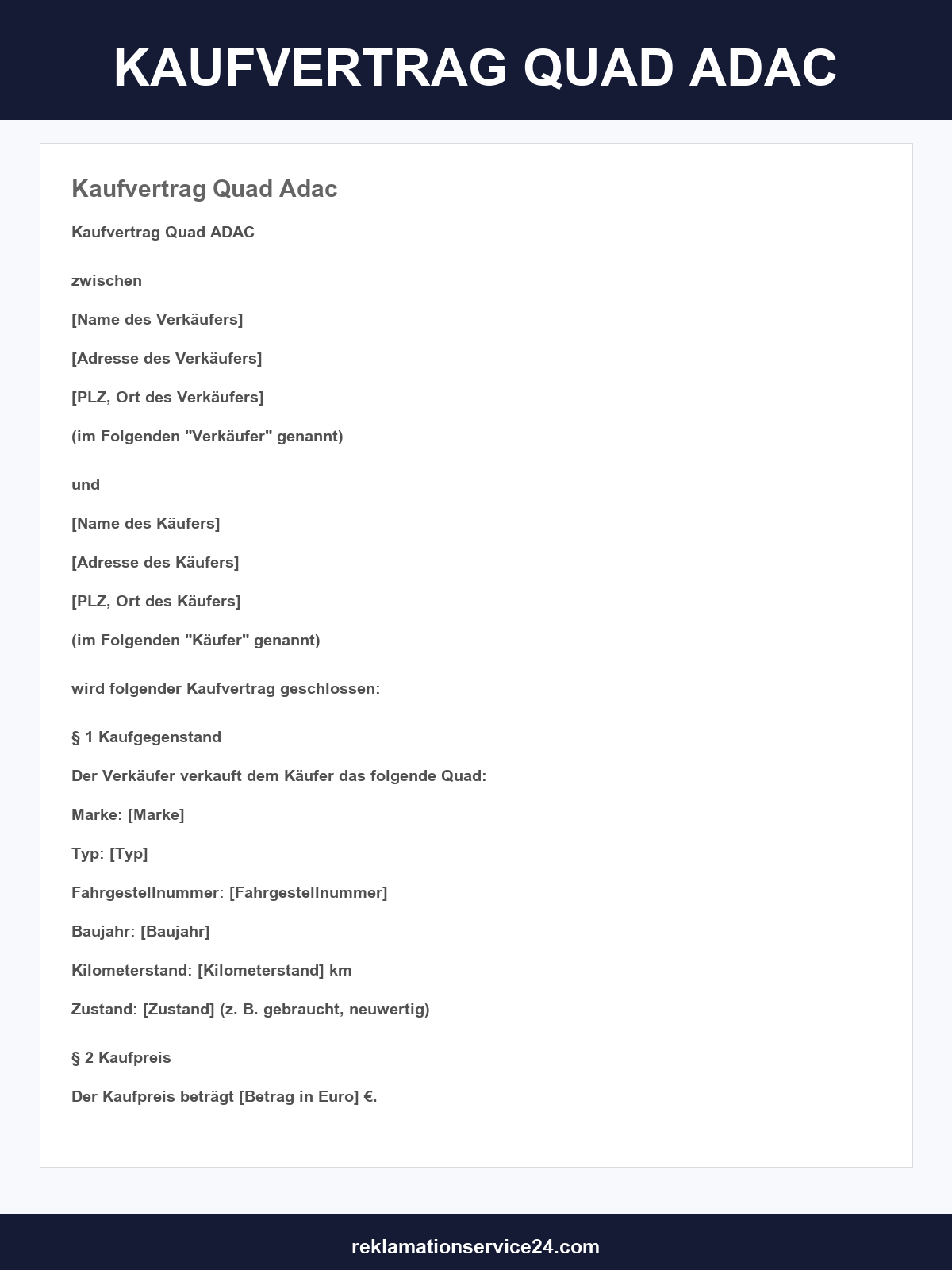 Kaufvertrag Quad Adac