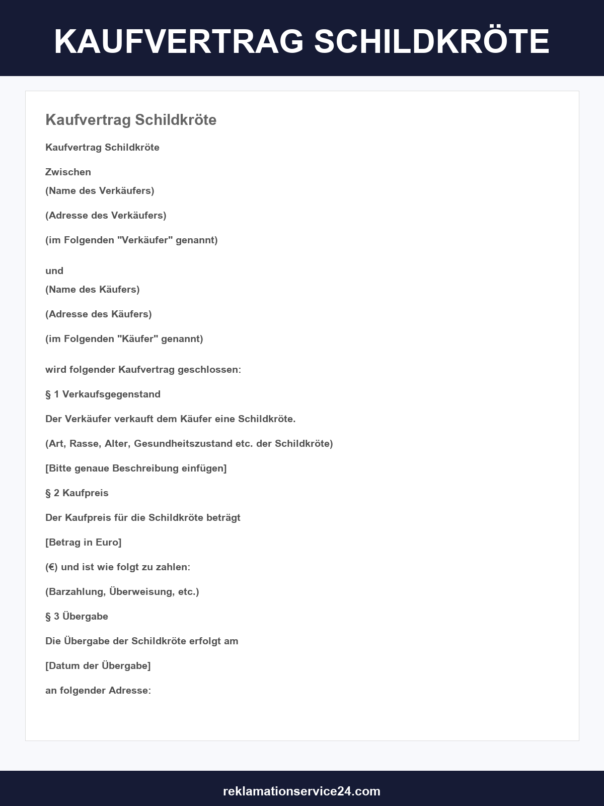 Kaufvertrag Schildkröte