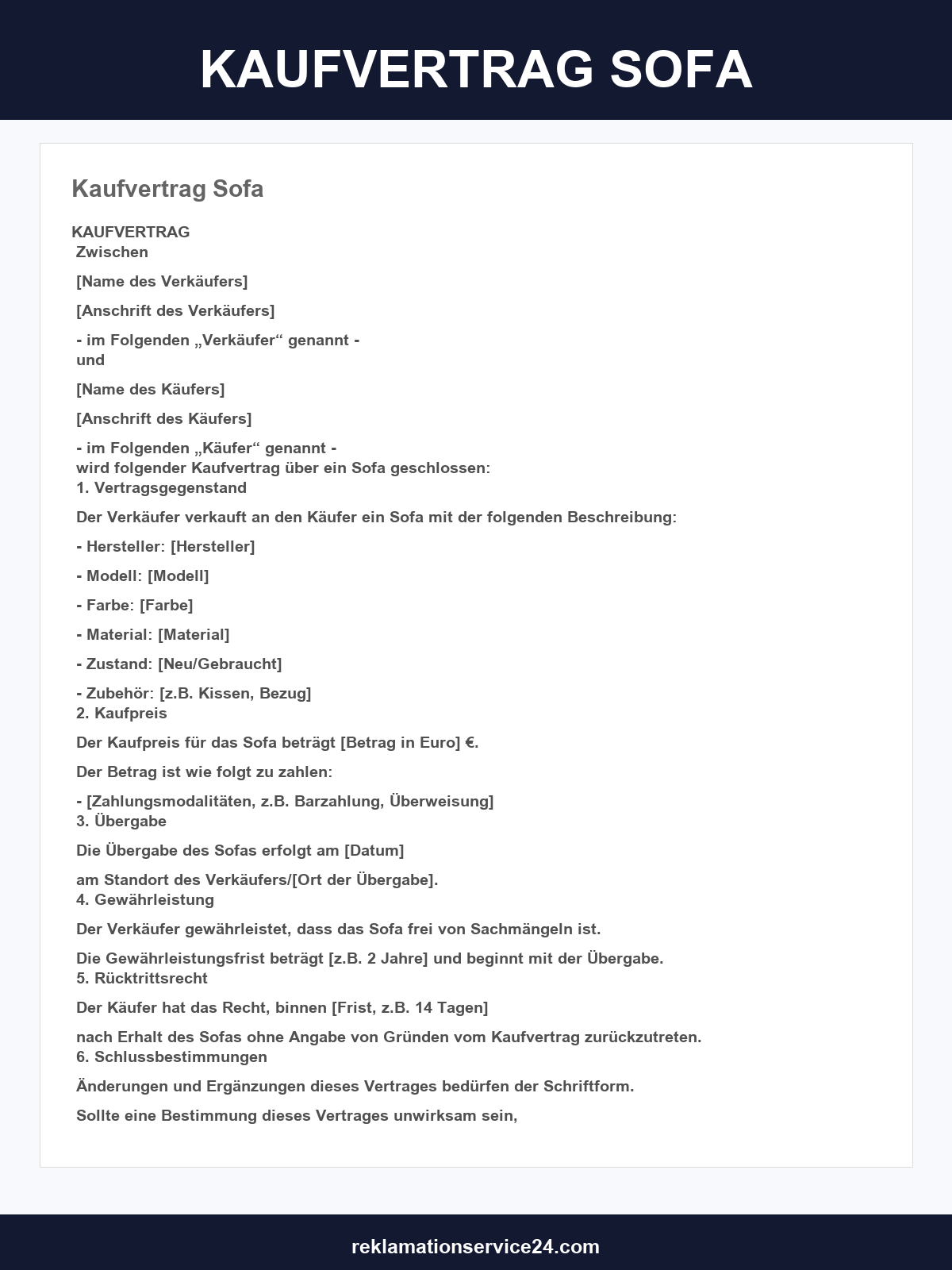 Kaufvertrag Sofa