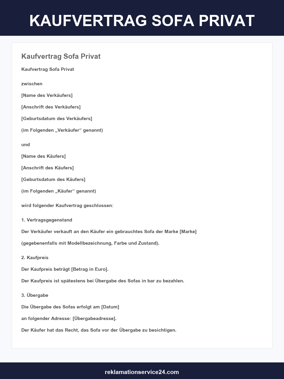 Kaufvertrag Sofa Privat