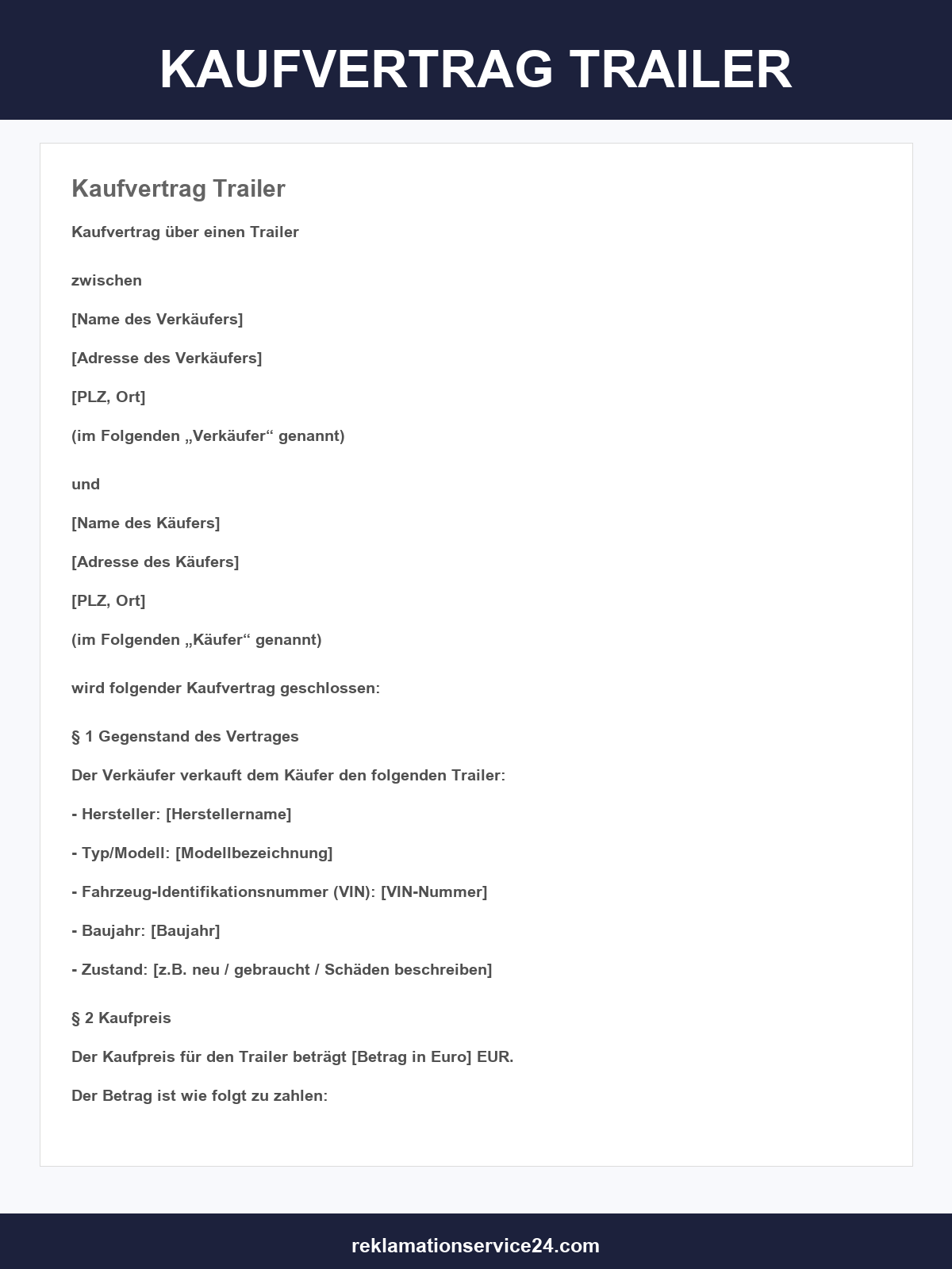 Kaufvertrag Trailer
