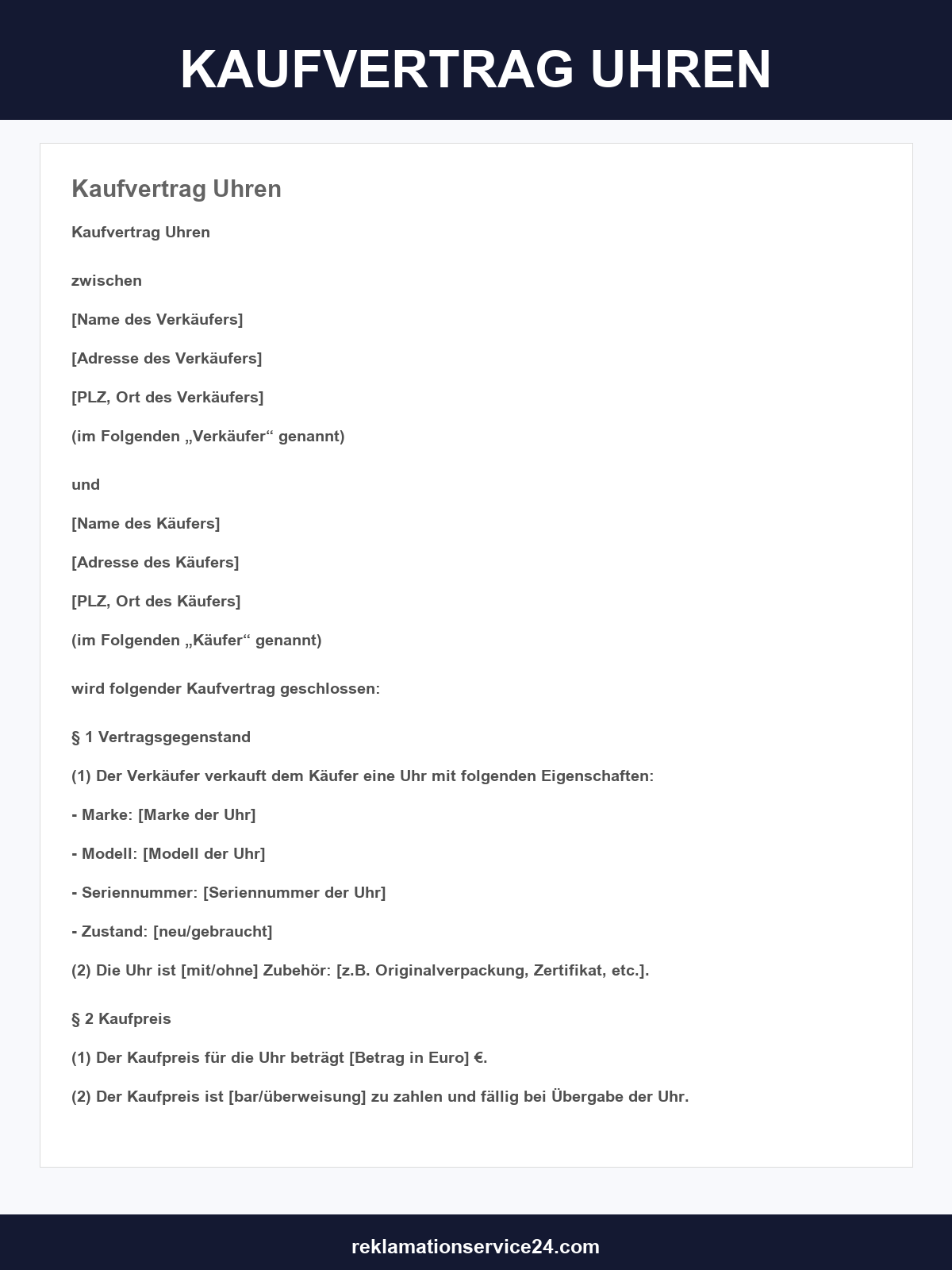 Kaufvertrag Uhren