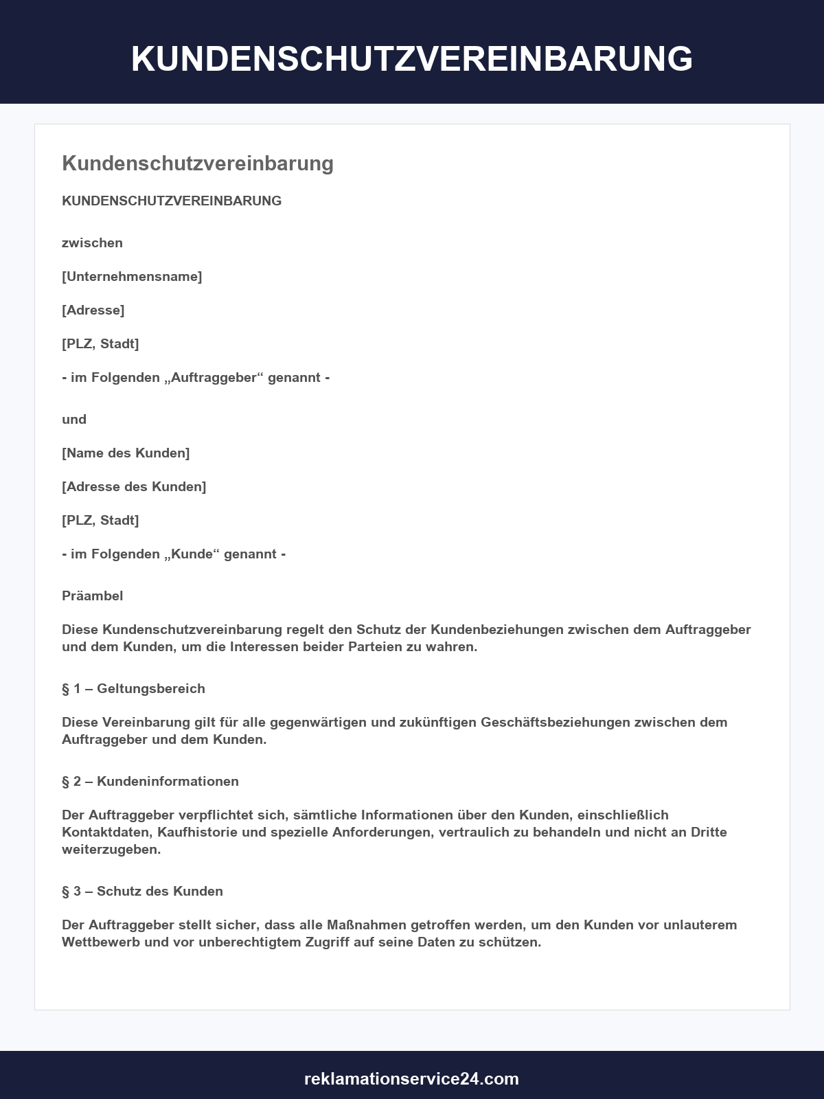 Kundenschutzvereinbarung Muster