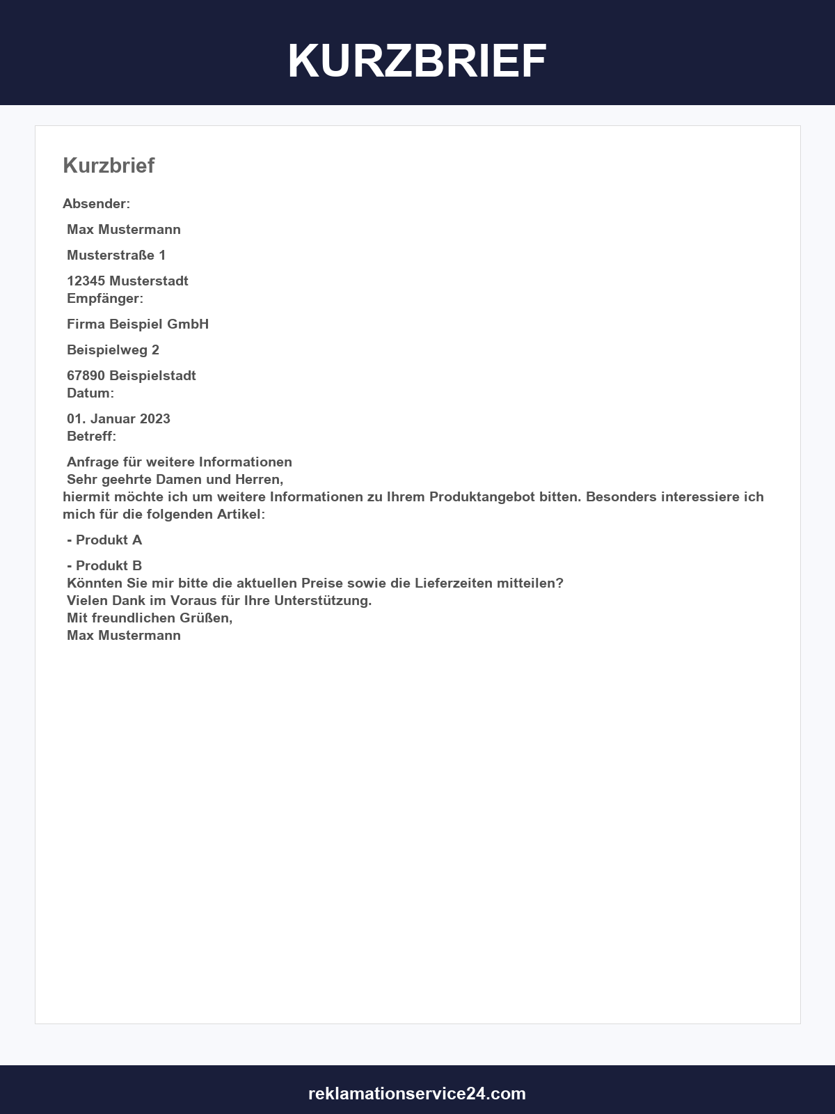 Kurzbrief Vorlage