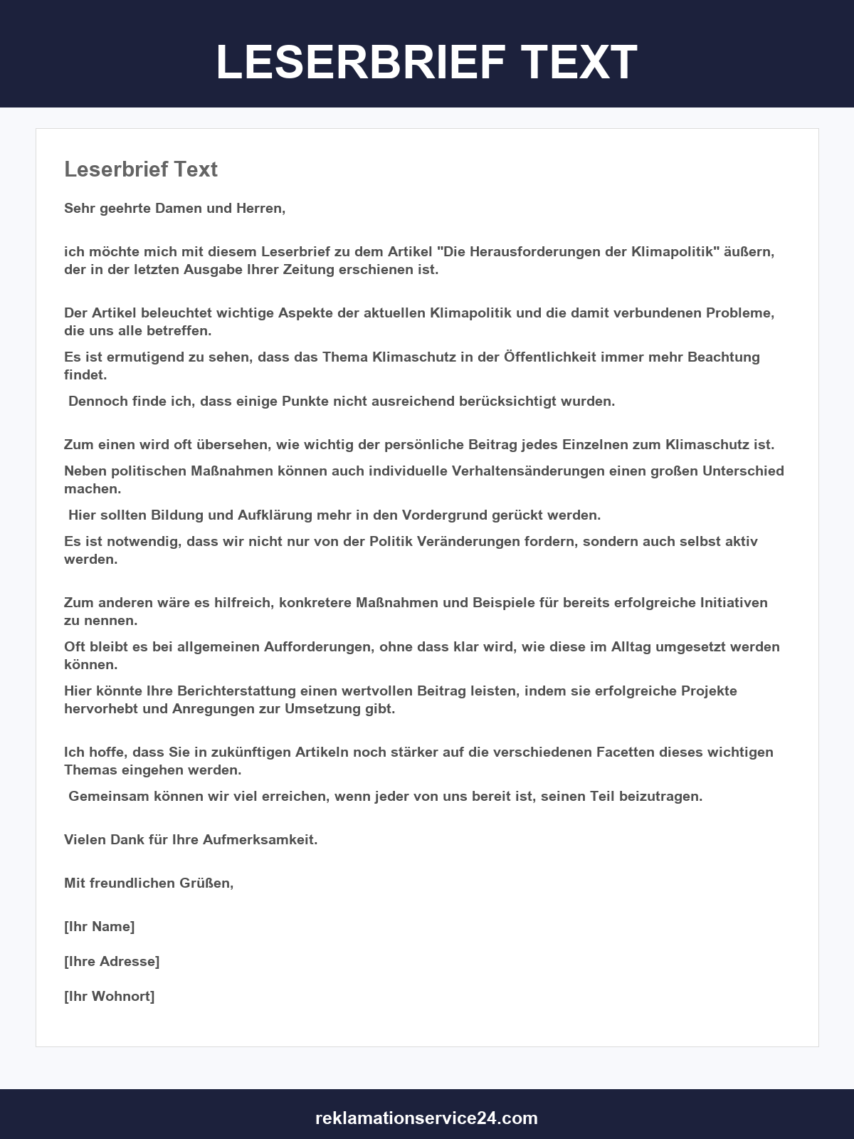 Leserbrief Beispieltext