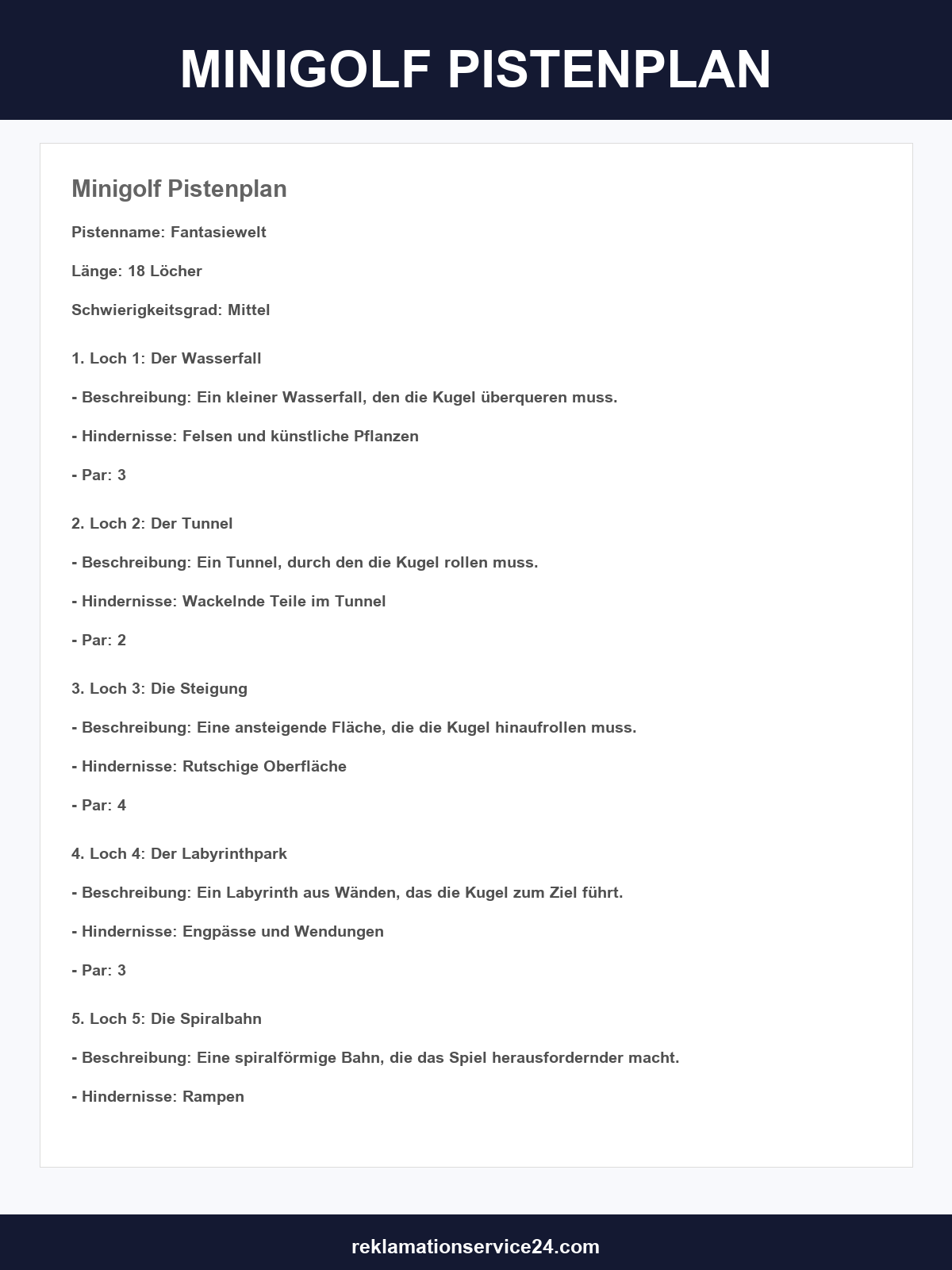 Minigolf Pistenplan Vorlage