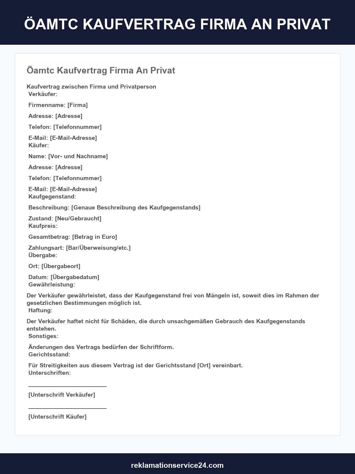 Öamtc Kaufvertrag Firma An Privat