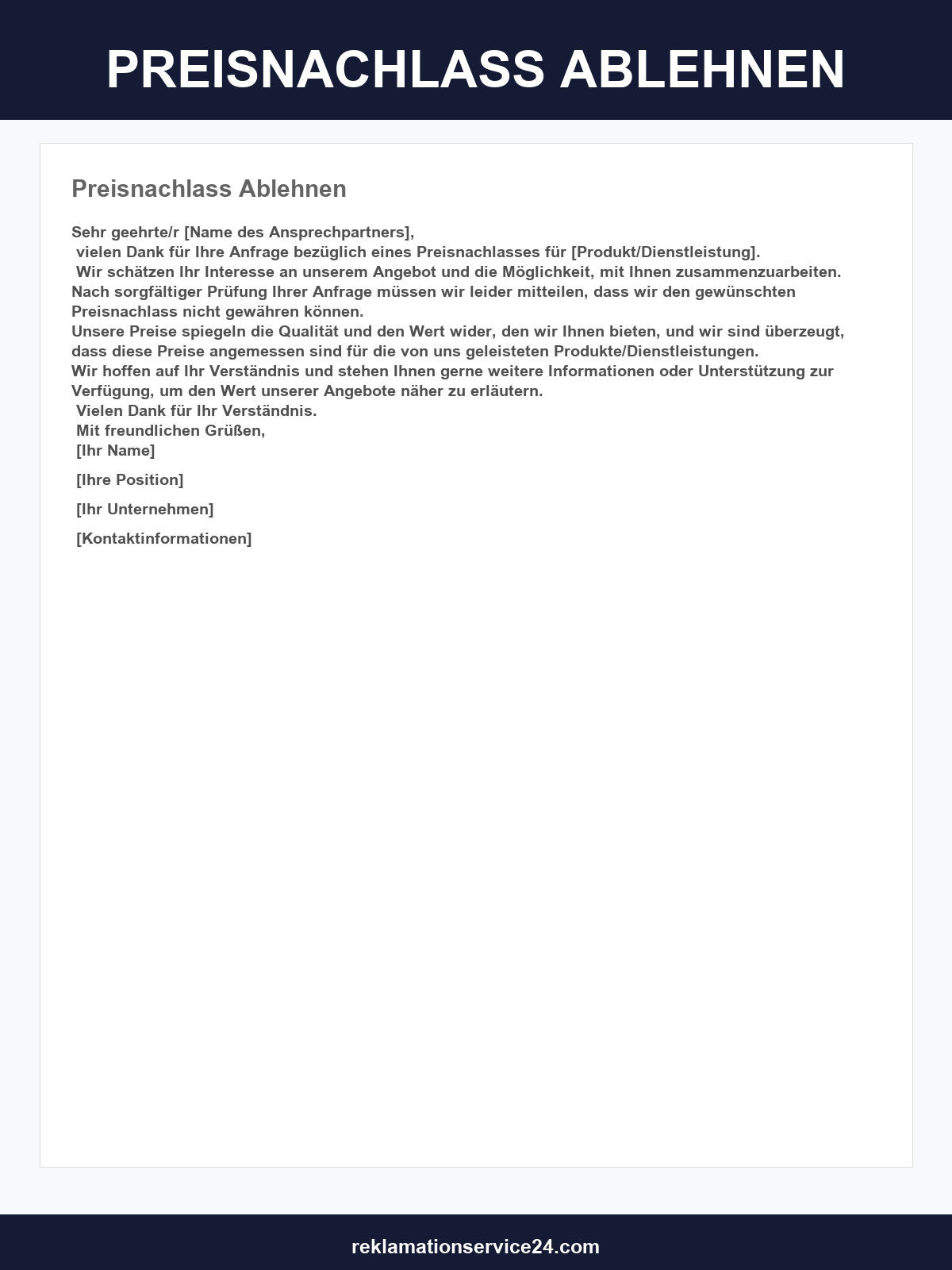 Preisnachlass Ablehnen Formulierung Email
