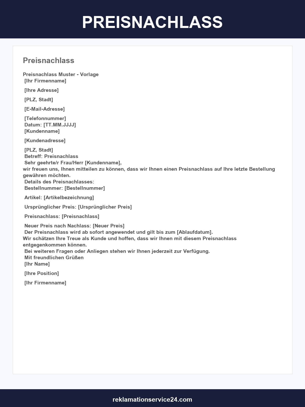 Preisnachlass Formulierung Email