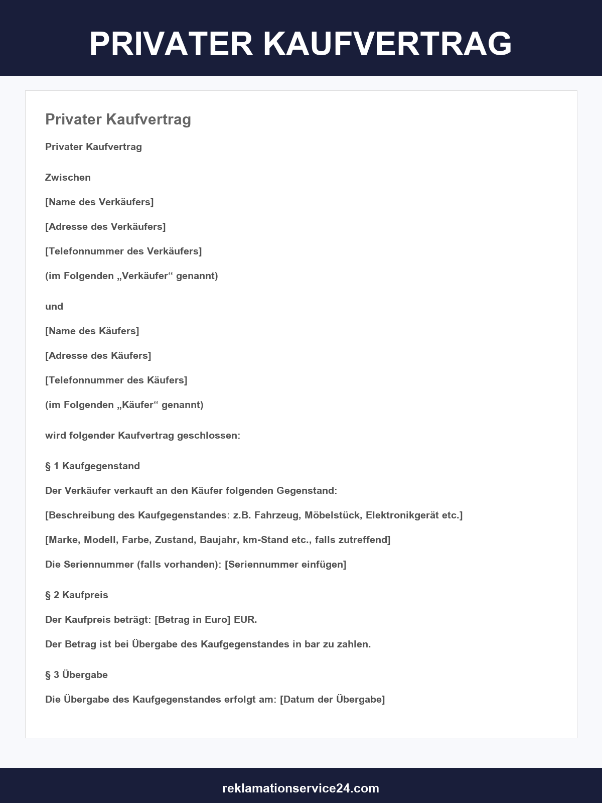 Privater Kaufvertrag Vorlage