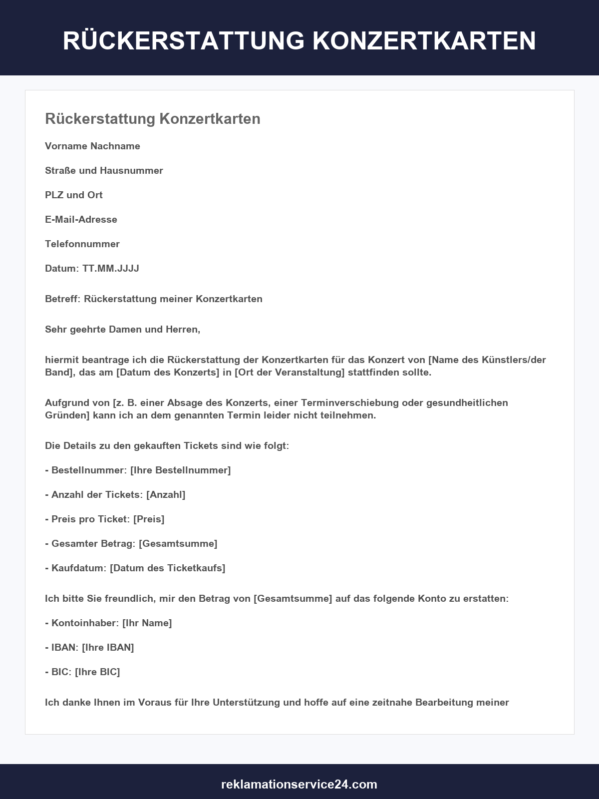 Musterbrief Rückerstattung Konzertkarten