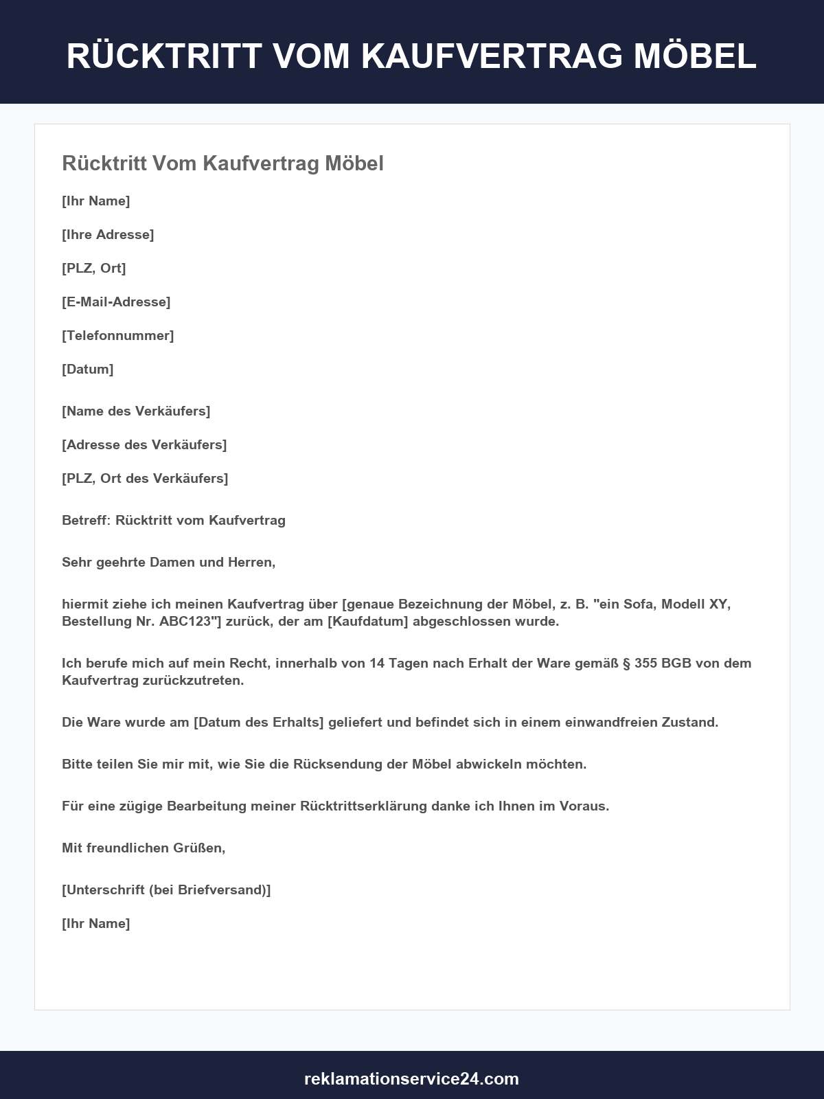 Rücktritt Vom Kaufvertrag Möbel Musterbrief
