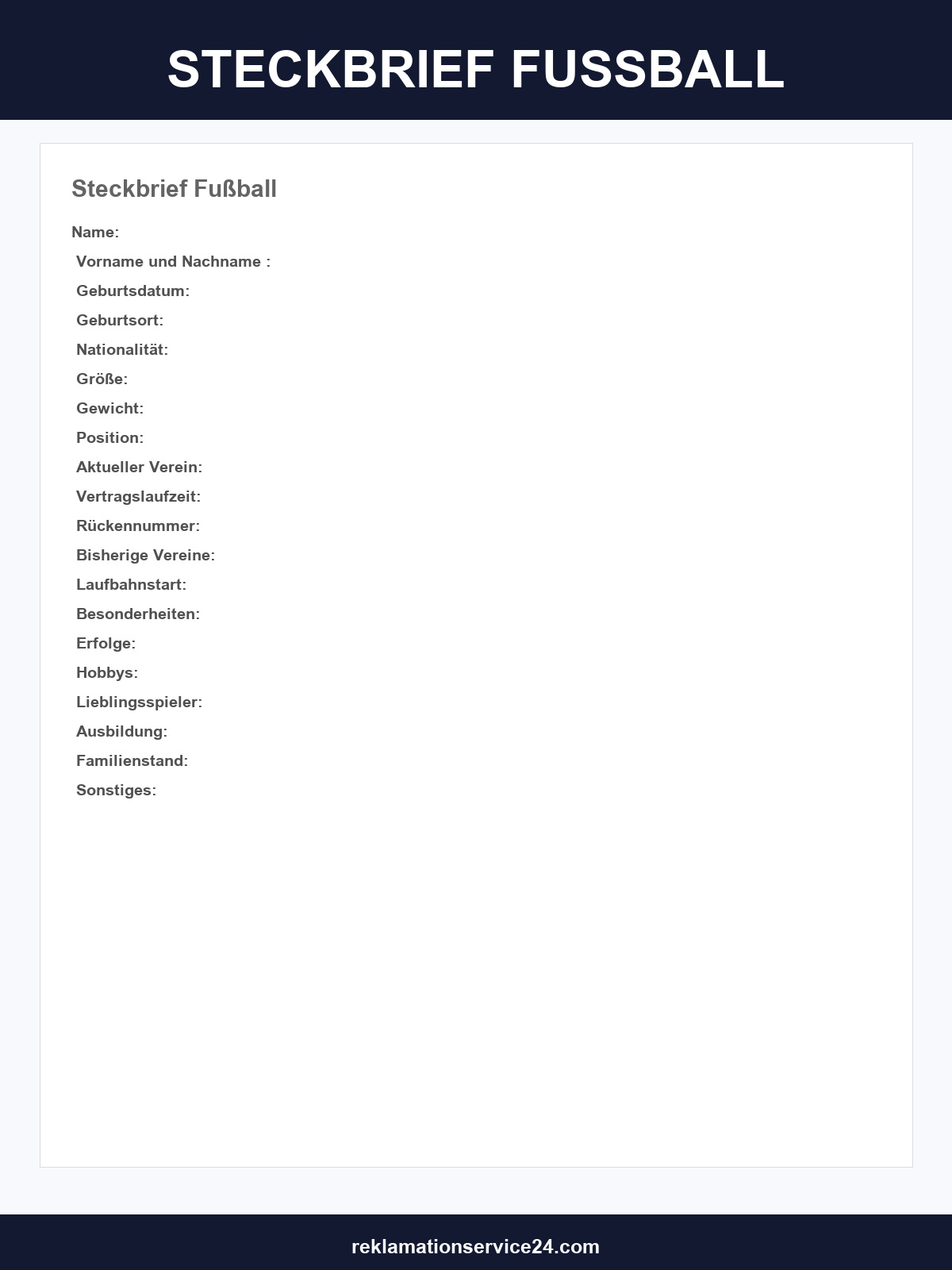 Steckbrief Fußball Vorlage