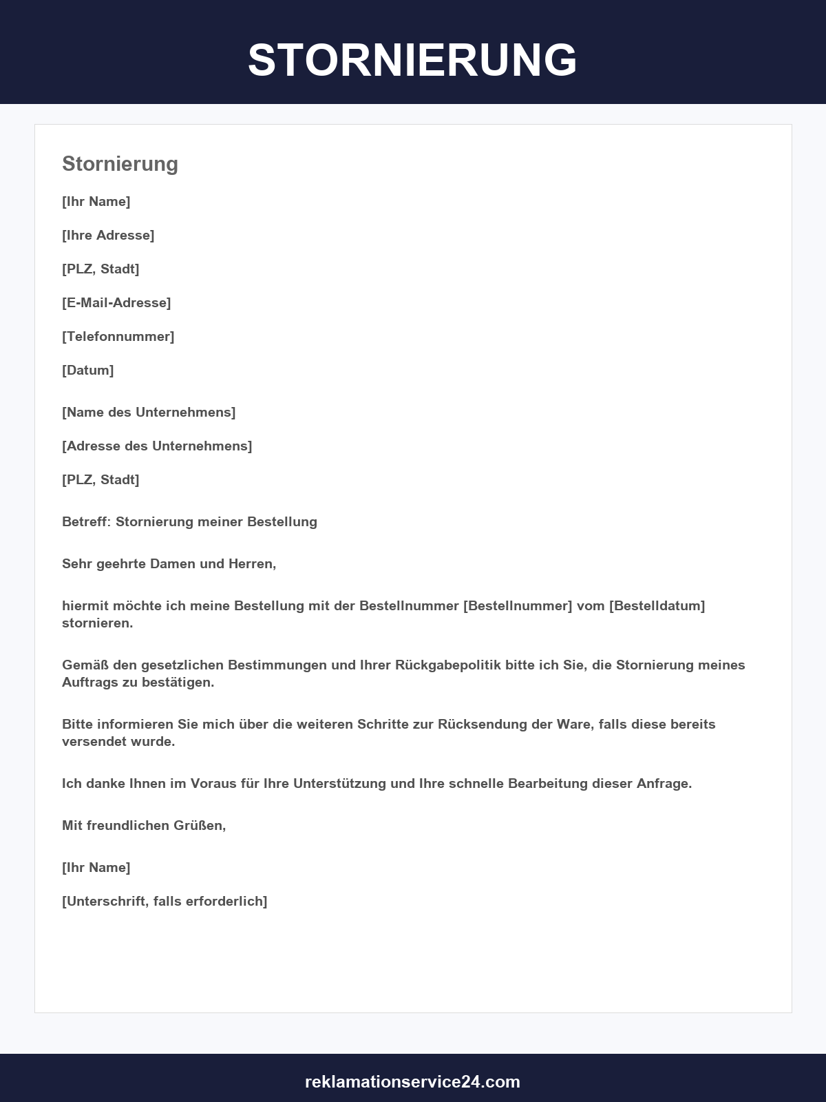 Stornierung Vorlage