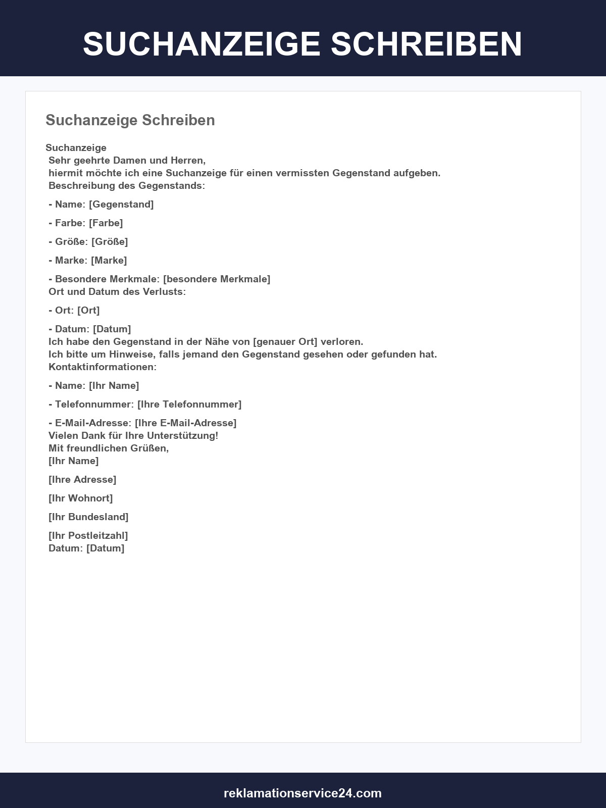 Suchanzeige Schreiben Muster