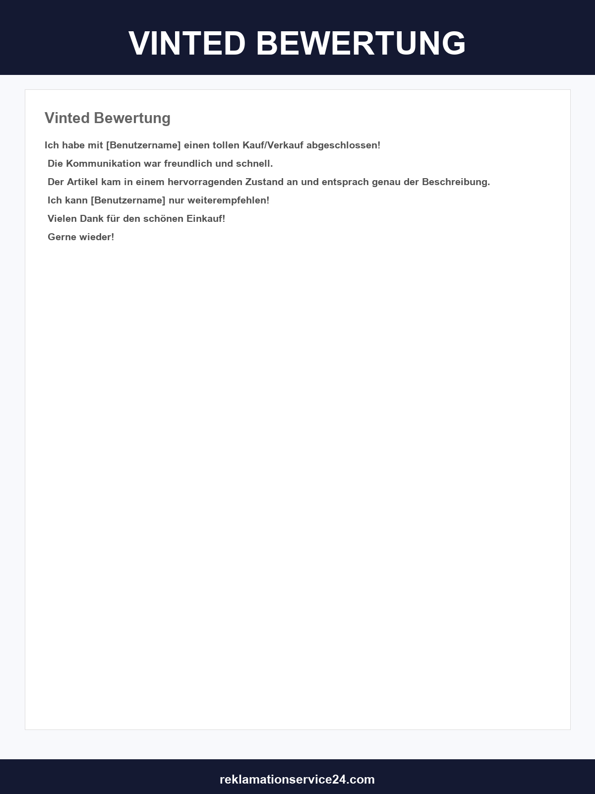 Vinted Bewertung Vorlage