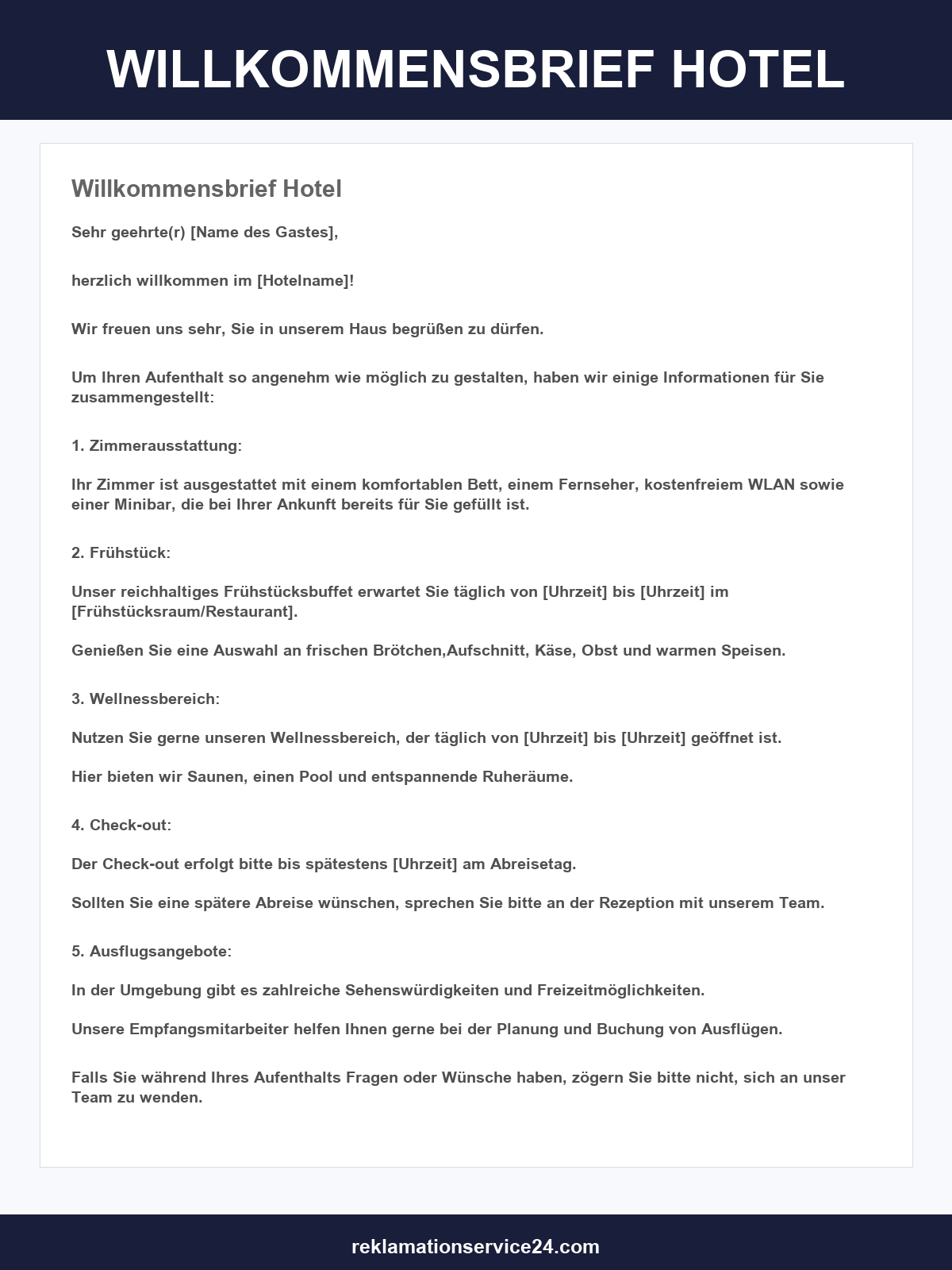 Willkommensbrief Hotel Muster